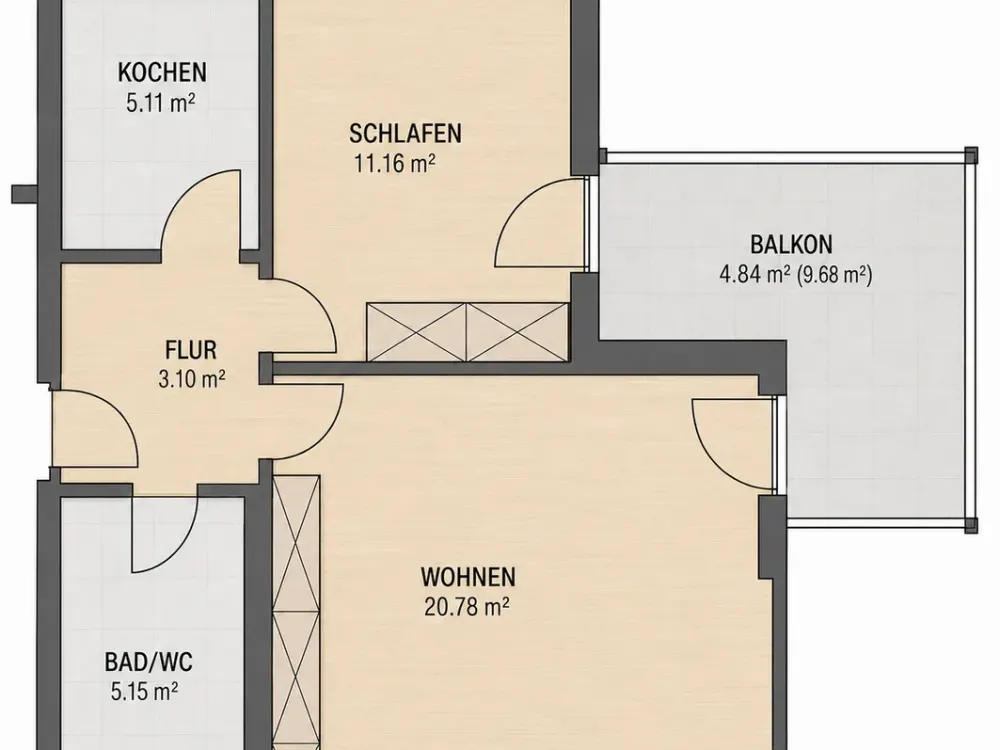Bright 2-Room Apartment with Balcony, Elevator and Underground Parking Space in Attractive Location by the Würm Canal