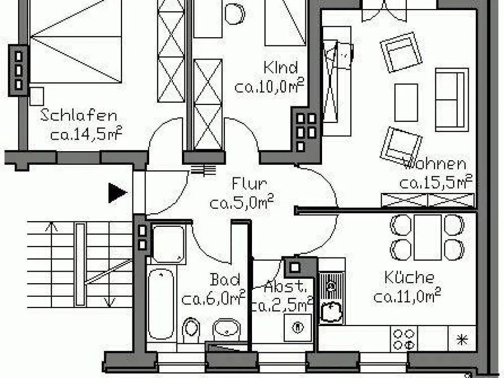 Schicke 3-Zimmer-Wohnung mit Tageslichtbad und Balkon