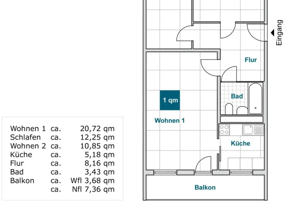 Practical 3-Room Apartment with Balcony