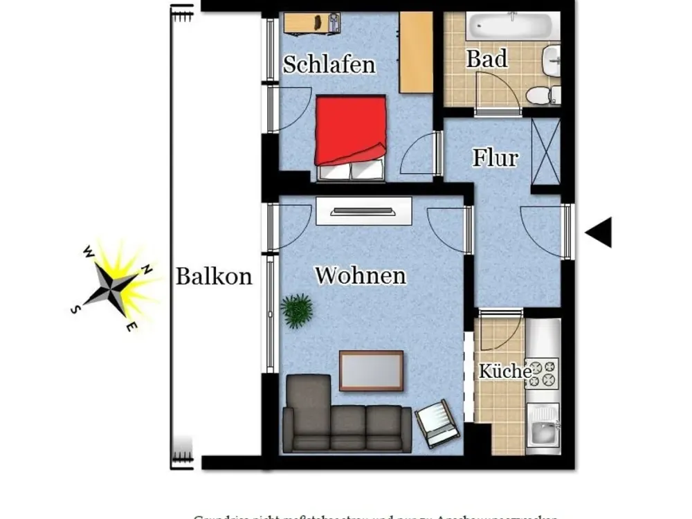 2 rooms with large southwest balcony in beautiful Niendorf!