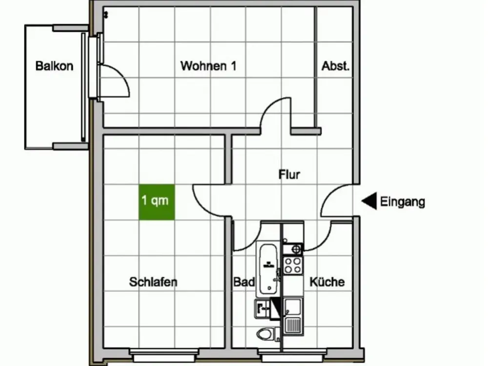 Large, bright 2-room apartment with balcony and bathtub!