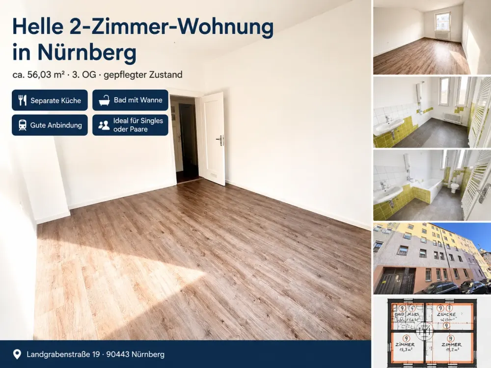 Bright 2-Room Apartment in Nürnberg, Well-Maintained, Well-Designed and Centrally Located