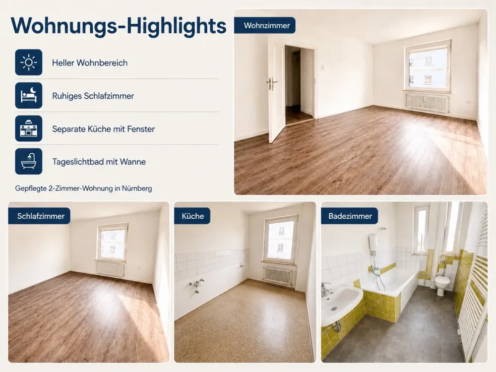 Bright 2-Room Apartment in Nürnberg, Well-Maintained, Well-Designed and Centrally Located