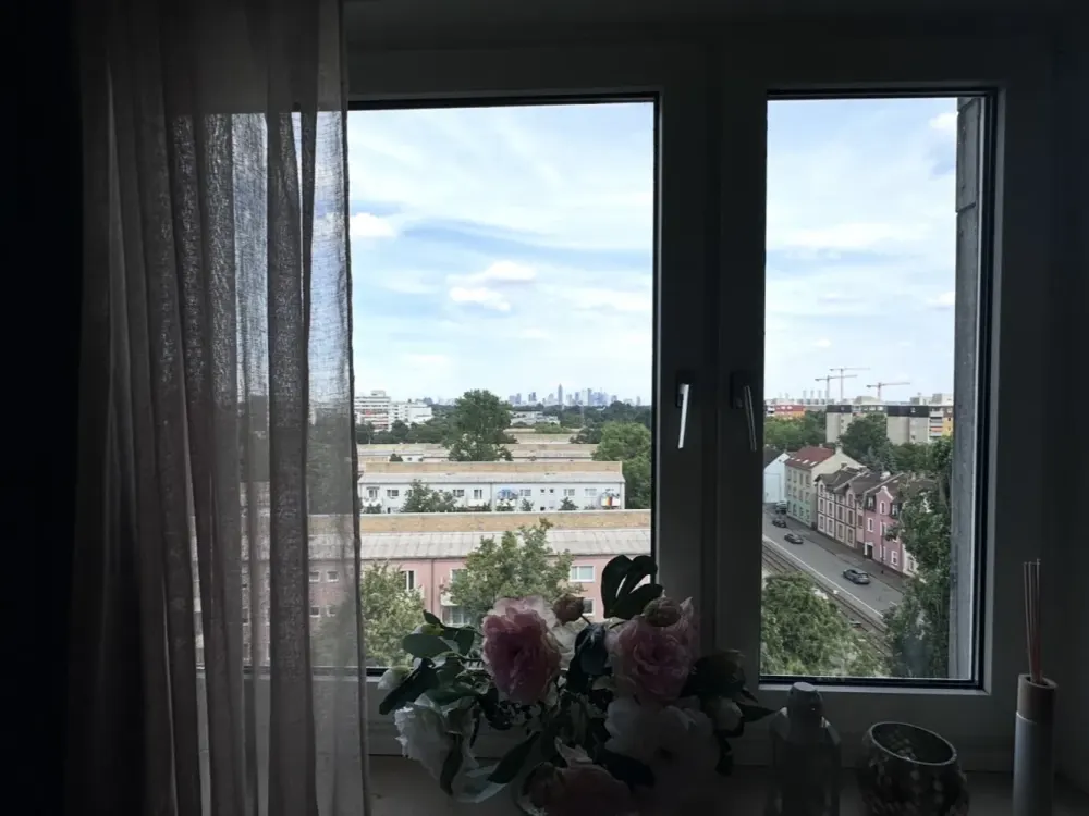 Bright, Furnished 1-Room Apartment with Balcony and Beautiful View over Frankfurt