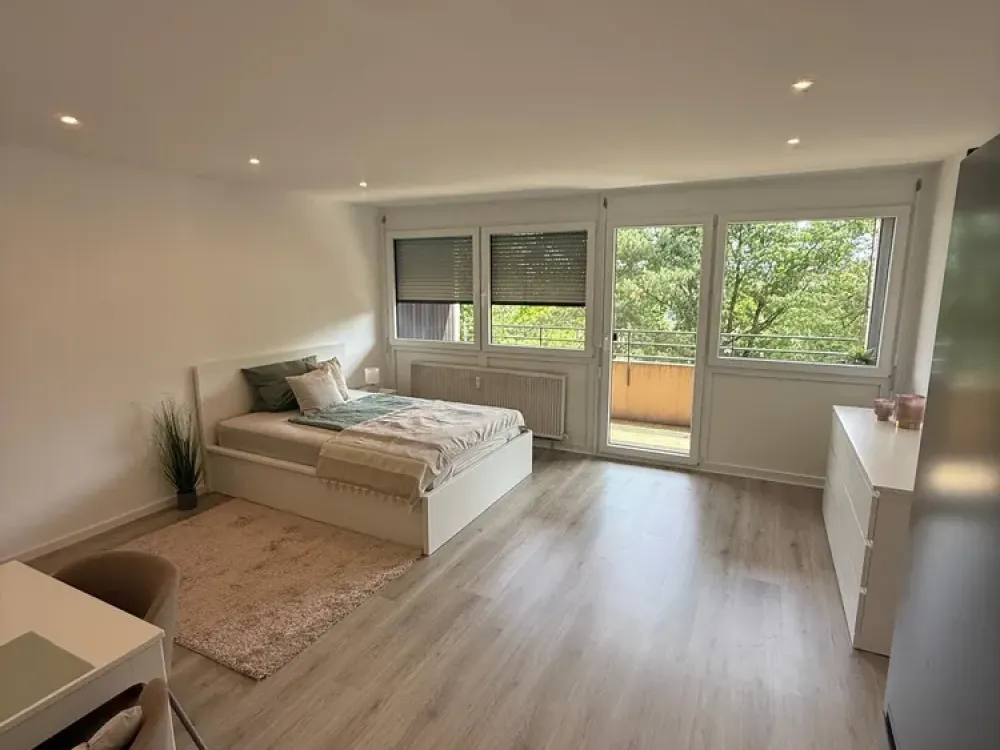 New, fully furnished, exclusive 1-room apartment with fitted kitchen and balcony in Linkenheim-Hochstetten