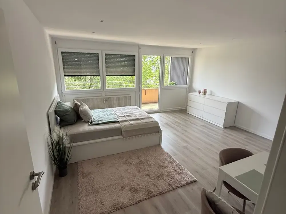 New, fully furnished, exclusive 1-room apartment with fitted kitchen and balcony in Linkenheim-Hochstetten