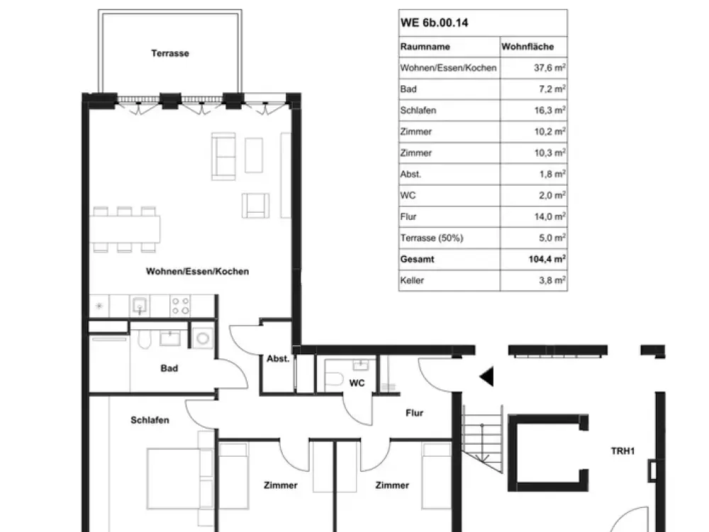 Spacious New Ground-Floor Apartment with Fitted Kitchen and Inviting Terrace!
