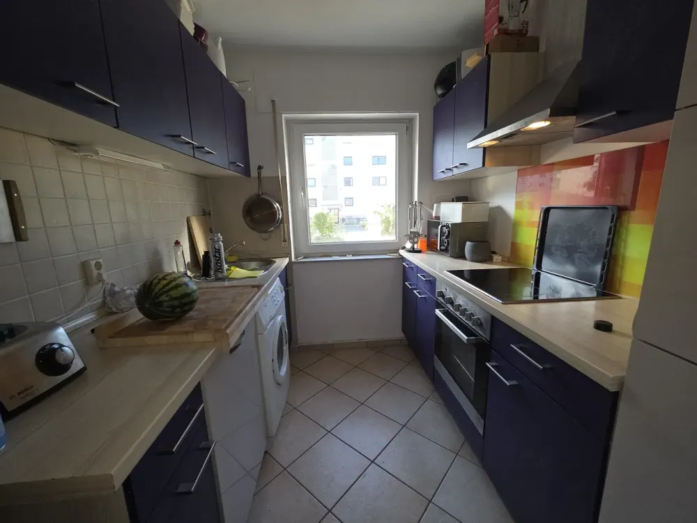 Geräumige 2 Zimmer Wohnung + grüner Südbalkon + TG-Stellplatz + voll möbliert