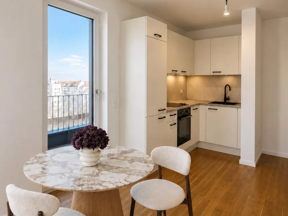 First Occupancy: Partially Furnished Penthouse Above the Roofs of Hamburg