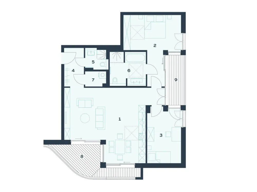 Exclusive 3-Room Apartment with Balcony View of the Water