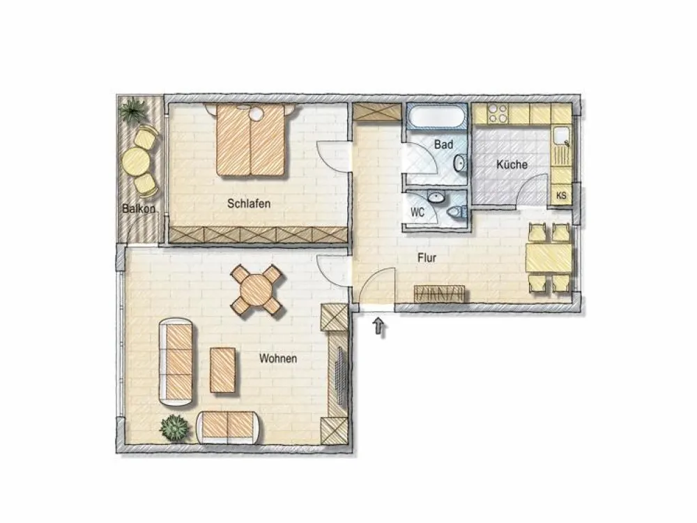 A Great Living Experience: Interesting 2-Room Apartment with Balcony
