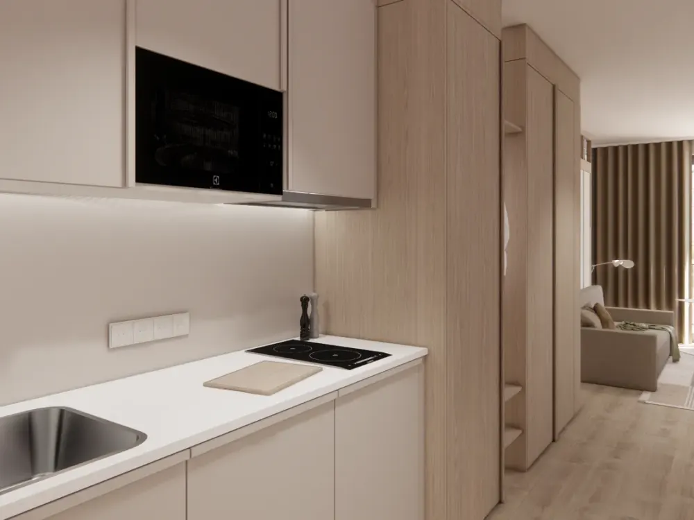Möbliertes Studio Standard mit Gemeinschaftsflächen: Padelplatz, Fitness, Dachterrasse & mehr