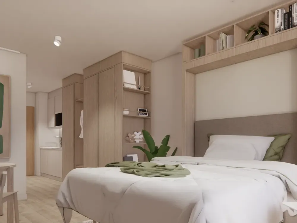 Möbliertes Studio Standard mit Gemeinschaftsflächen: Padelplatz, Fitness, Dachterrasse & mehr