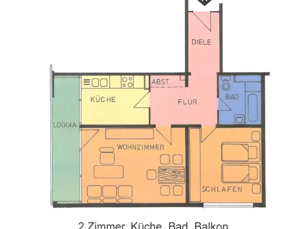 Große 2-Zimmer-Wohnung mit Loggia