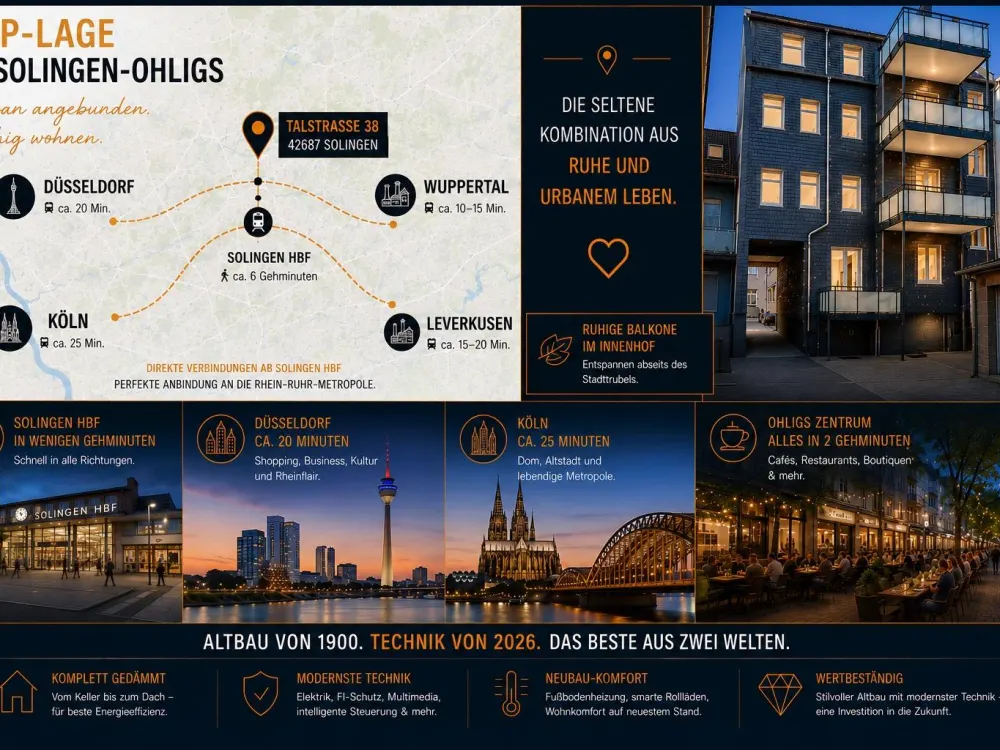 +++ 15 min to Ddorf/Köln, SG OHLIGS PREMIUM, 4 rooms, balcony, ~120m