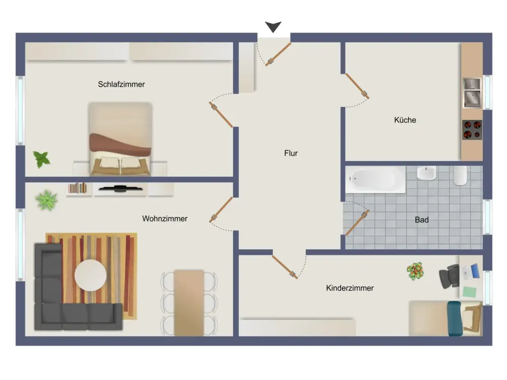 Attractive 3-Room Apartment with Fitted Kitchen and Daylight Bathroom with Shower