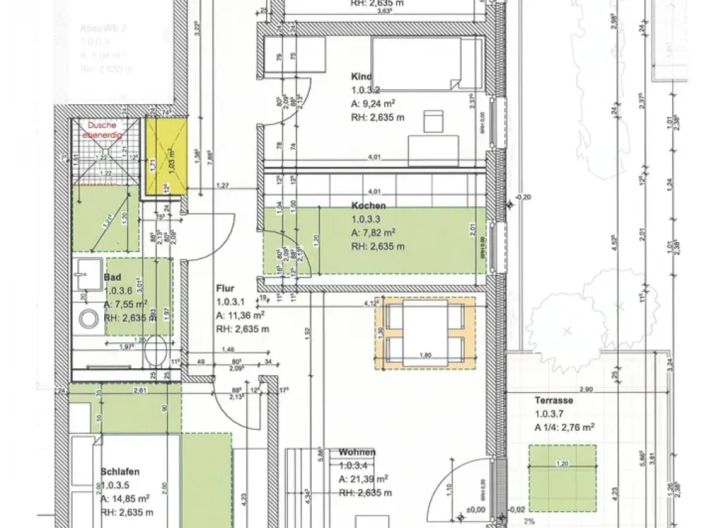 Living with a housing entitlement certificate! Ground-level 3-room apartment with terrace, shower bath and utility room