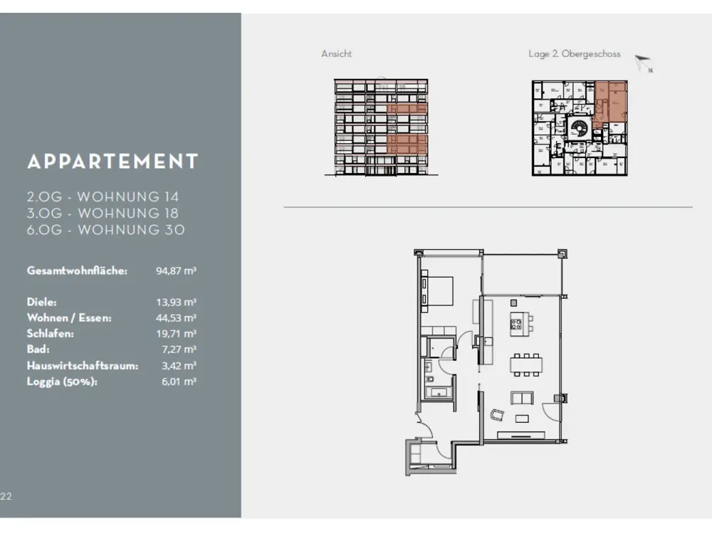 Hofgarten Karree | Panoramic Apartment on 6th Floor | 94 m² | Ceiling Cooling & Loggia
