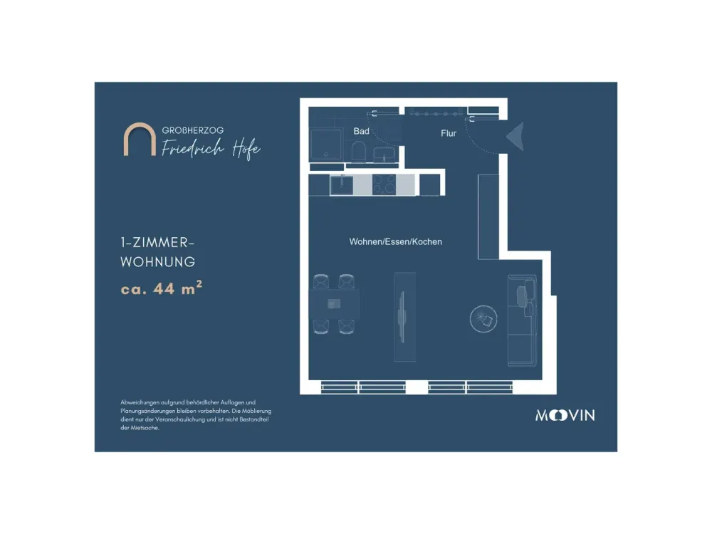 Perfect for Singles: 1-Room Apartment with Fitted Kitchen in the New Development "Großherzog Friedrich Höfe"