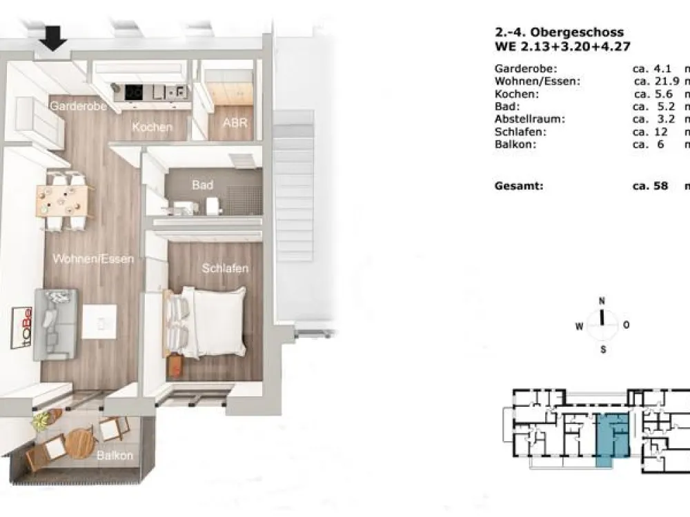 Right in the middle instead of just being there: interesting 3-room apartment