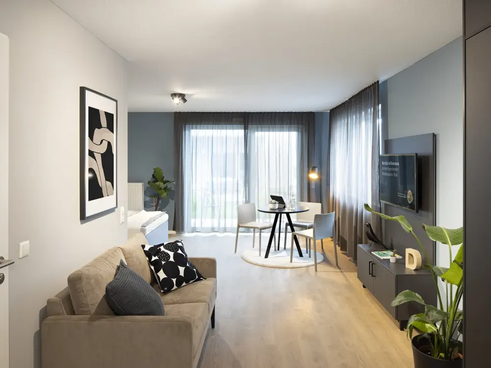 SPECIAL! mio Comfort+ Apartment: Fully Furnished 1-Room Apartment with Designer Kitchen, Wi-Fi