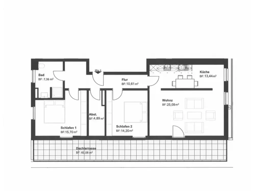 New Build! Barrier-Free! Large 3-Room Attic Apartment with Terrace, Shower Bath, Built-in Kitchen