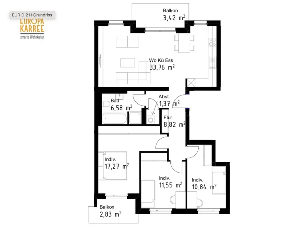 Helle & Großzügige 4-Zimmer Wohnung mit 2 Balkonen