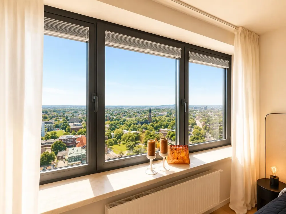 Fully furnished high-rise residence, 29th floor, panoramic views over Hamburg