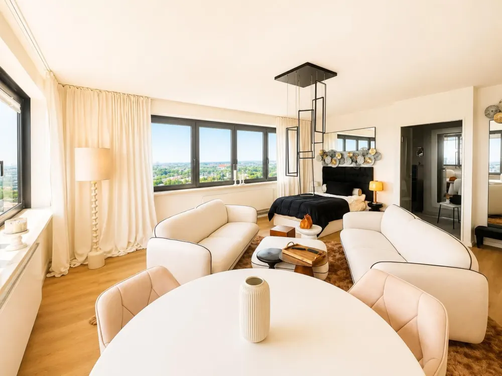 Fully furnished high-rise residence, 29th floor, panoramic views over Hamburg
