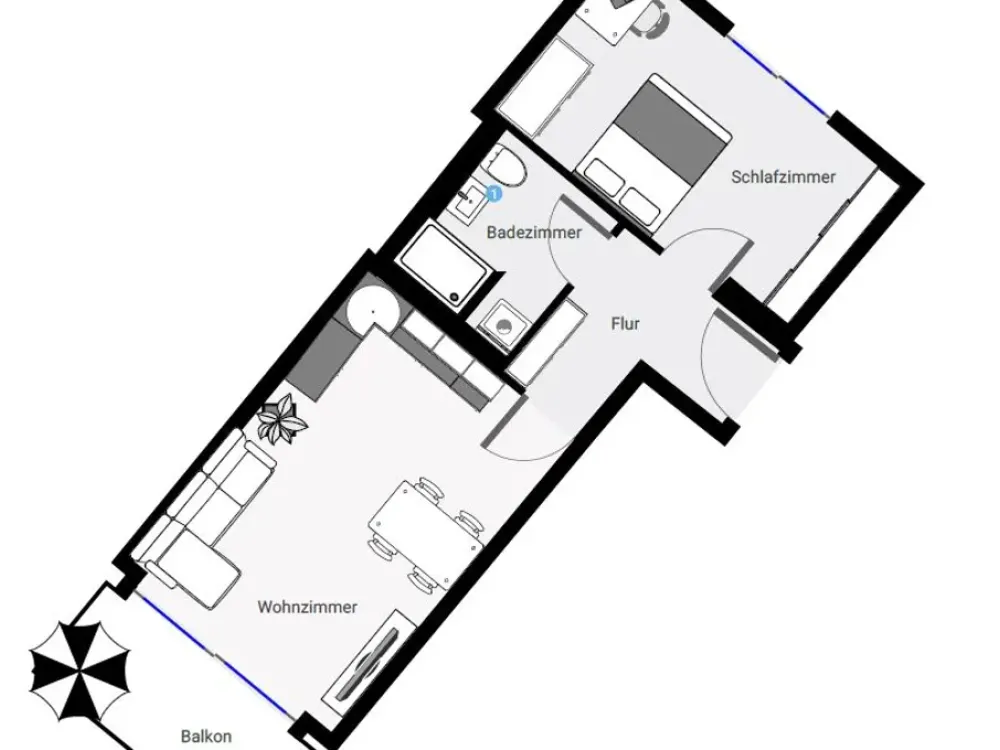 Bright 2-Room Apartment with Southwest Balcony, Fitted Kitchen & Underground Parking, 3 Minutes Walk to S-Bahn