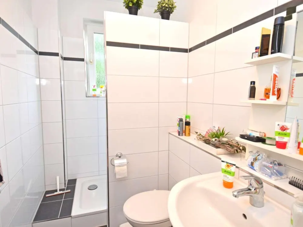 Quiet 1-Room Apartment with Balcony, Shower Bath, Built-in Kitchen and Cellar