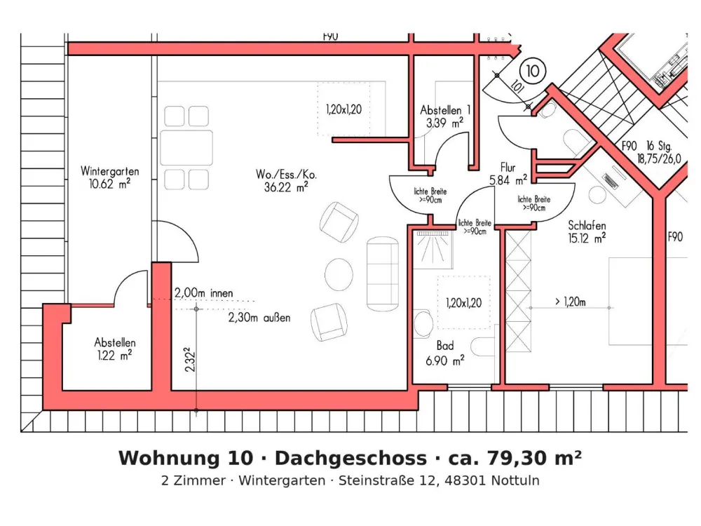 2-Room Attic Apartment with Winter Garden in Nottuln