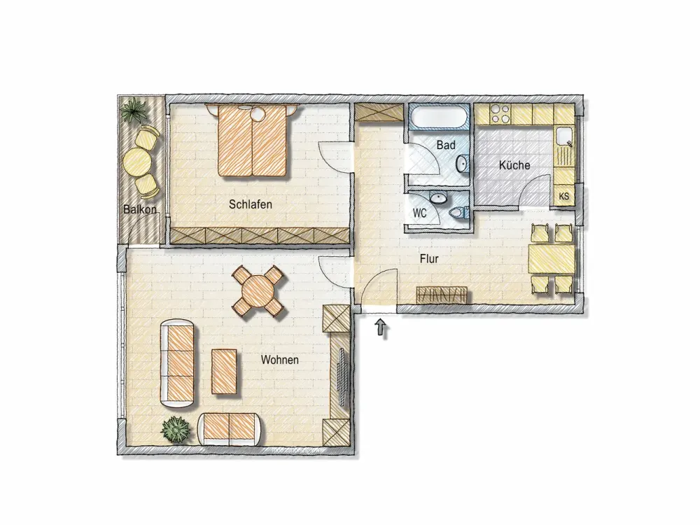 Your new home: appealing 2-room apartment