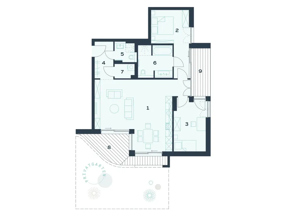 Dreamlike 3-Room Apartment with Sunny Terrace and Private Garden