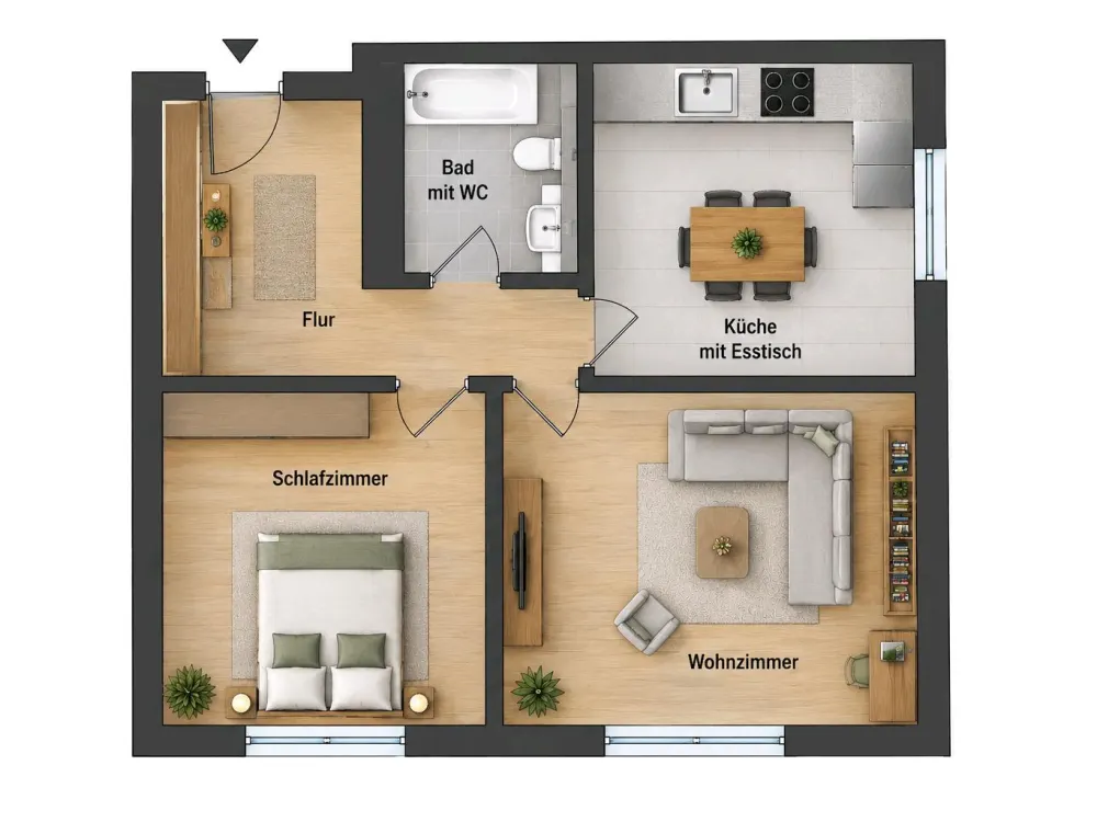 2 Room Apartment with Kitchen and Bathroom, Attic, Quiet, Central Location Ensdorf from 01.01.27